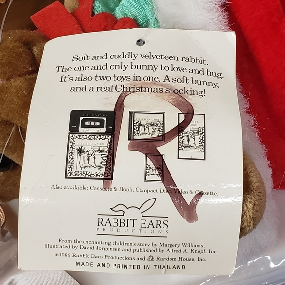 Velveteen Rabbit with Christmas Holiday Stocking 1985 Vintage Plush - Picture 7 of 10